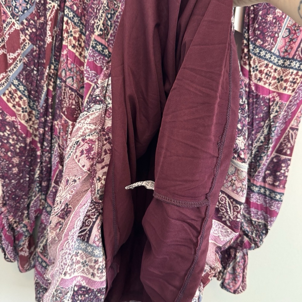 NWT Aura Shop Red Dress XS Purple Boho Patchwork Smocked Long Sleeve Mini Dress - Picture 10 of 14